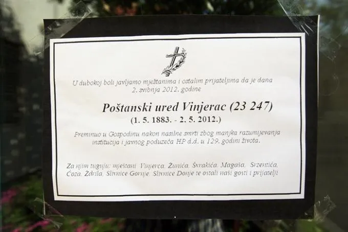 Mještani Vinjerca osmrtnicom obilježili zatvaranje pošte