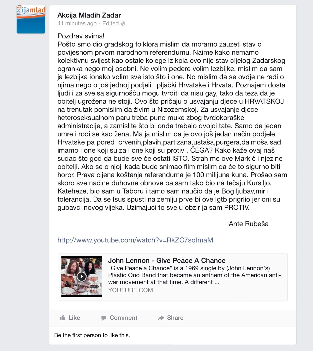 Ante Rubeša: “Ja sam protiv”