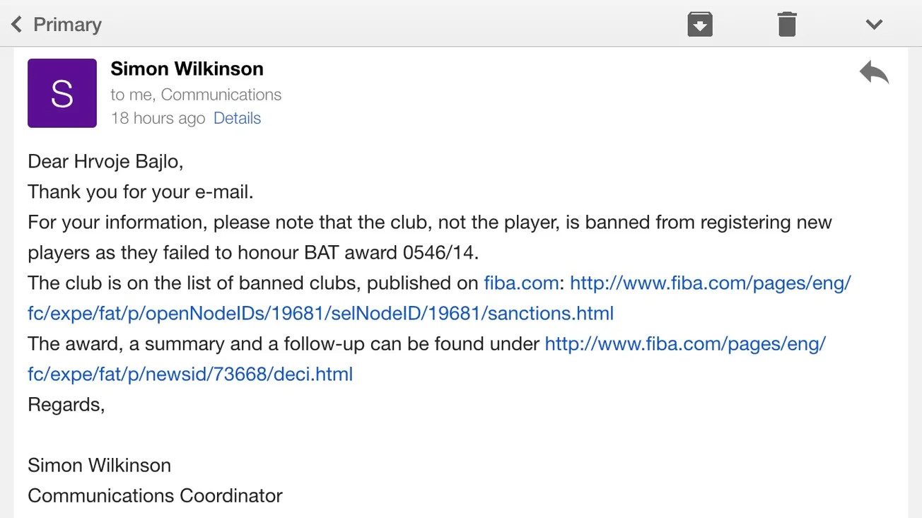 Simon Wilkinson iz FIBA-e za ZDNews.hr: KK Zadar je na blokiranoj list i ne smije dovoditi nove igrače